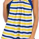 Zando Tankini Swimsuits for Women 2024 Athletic Two Piece Bathing Suit Sporty Swimwear Long Torso Swim Top with Boyshorts (10-12, Blue Yellow Stripes)