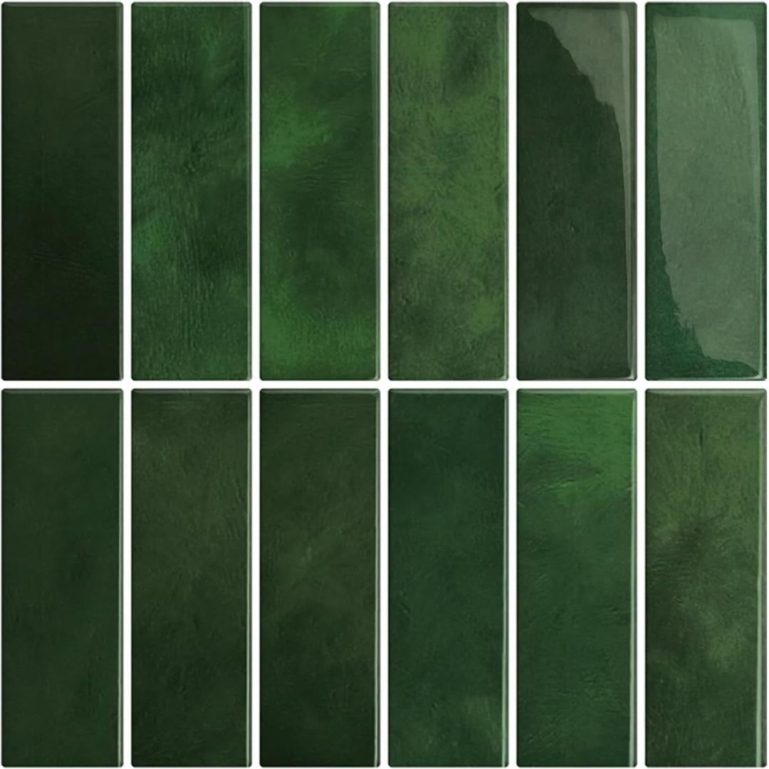 Dark Green Peel and Stick Backsplach Tile, 12"x12" Back Splash Stick on Tiles for Kitchen, Bathroom, 10 Sheets