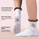 Cute Pilates Ruffle Socks for Women, Grippy Non-Slip Crew Socks with Embroidery for Yoga Barre Workout (White)