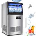 Commercial Ice Maker Machine Dual Water Inlet Options, 140LBS/24H, Freestanding Under Counter Ice Maker with Smart LCD, Self-Cleaning, Quiet for Home, Bar, Restaurant, Support 5-Gallon Bottle Water