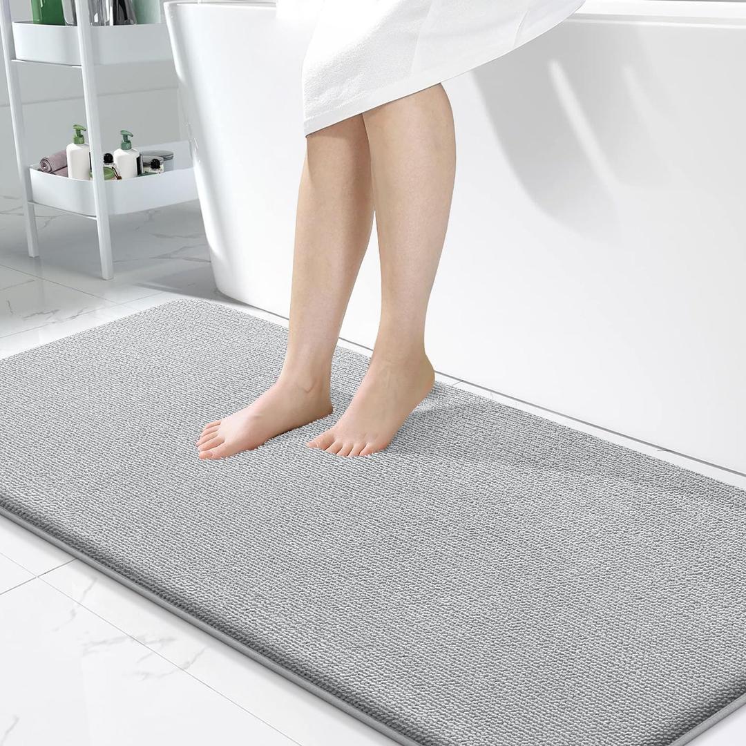 OLANLY Thick Memory Foam Large Bathroom Rugs 50x30, Extra Soft Absorbent Bath Rug, Quick Dry Bath Mat, Non-Slip, Machine Washable Mats for Bathroom, Tub and Shower, Home Decor Accessories, Light Grey