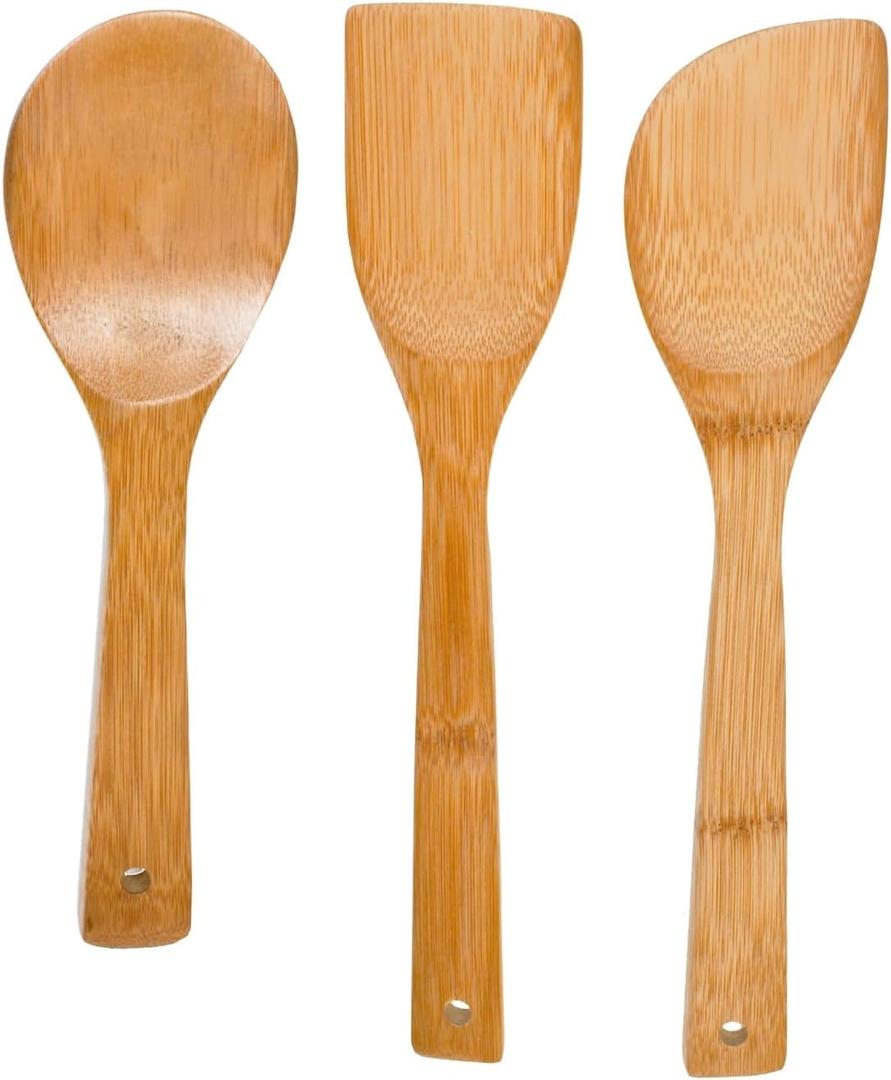 IMUSA USA Cookware Spoon Set 3-Piece, Bamboo (Tan)