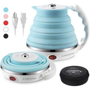 Ultrathin Upgraded Food Grade Silicone Travel Foldable Electric Kettle Boil Dry Protection Portable with Dual Voltage and Separable Power Cord,555ML 110-220V US Plug (Blue)