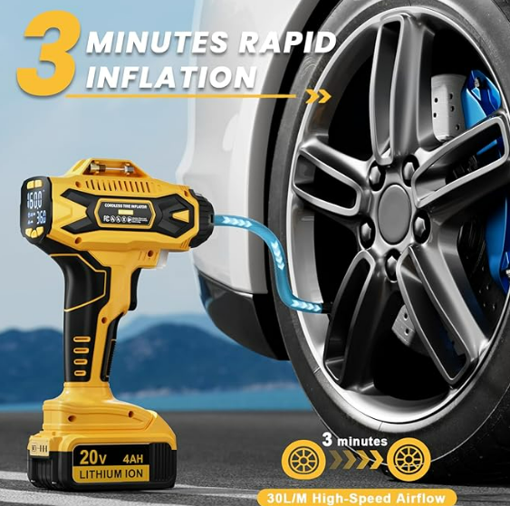 Cordless Tire Inflator Portable Air Compressor for Dewalt 20V Max - with 4AH Battery and Charger - 160PSI Electric Powered Digital Gauge Air Pump for Car, Motorcycle & Bike Tires and More
