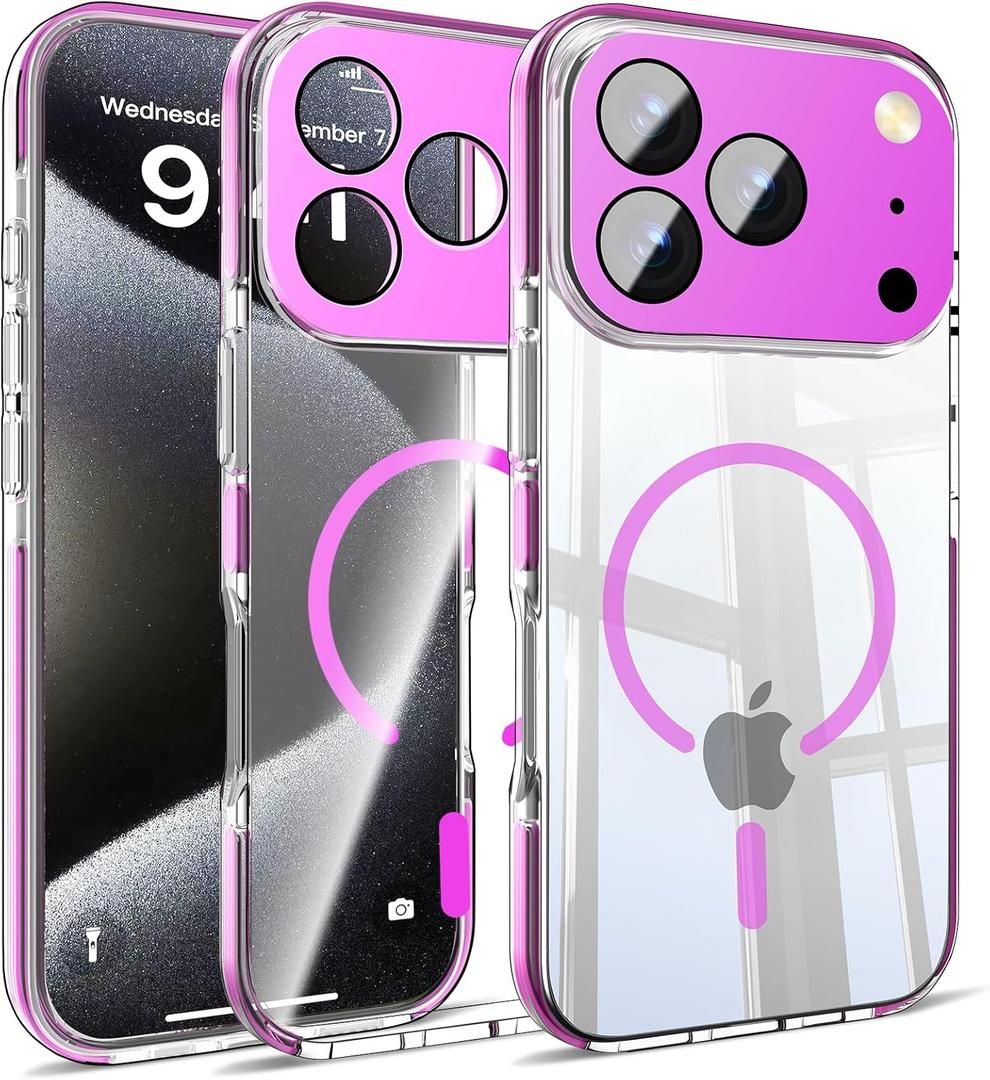 Misscase for iPhone 17 Pro Max Magnetic Case,[Military Drop Protection] Clear Hard Plastics Cover, Camera Lens Protector,Compatible with MagSafe,Anti Yellowing Full Protection Cases-Purple