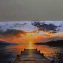 Mountain Lake Sunset Coastal Picture Wall Decor Framed Ocean Beach Canvas Wall Art Sea Pier Prints Poster Sunrise Painting for Bathroom Bedroom Living Room Painting Home Kitchen Decoration (12"x16")