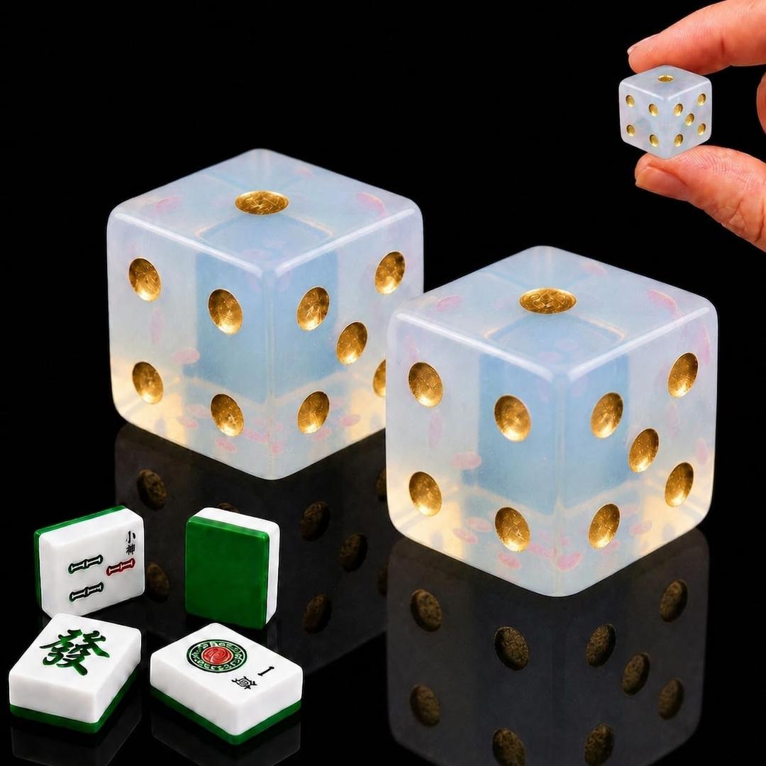 2PCS Natural Gemstone Mahjong Dice, 16mm Crystal D6 Dice Set Stone Dice for Games, Accessories, Tabletop Board Games, Casino Games, Craps, DIY Crafts（Sodalite）