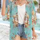 Women's Floral Print Puff Sleeve Kimono Cardigan Loose Cover Up Casual Blouse Tops (4X-Large, Aqua Blue)