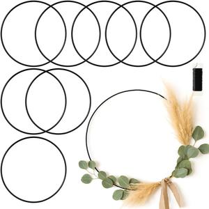 8 Pack Floral Hoop 18 Inches Metal Rings for Crafts Macrame Rings Hoop Wreath Dream Catcher Rings DIY Wreath Candle Rings Wreaths Craft Hoops, Black