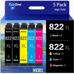 BeOne 822XL Ink Cartridges High Yield Remanufactured Replacement for Epson 822XL Ink Cartridges for 822XL Printer for Epson WF-3820 WF-4820 WF-4830 WF-4833 WF-4834 WF-3823 Printer (5 Pack)