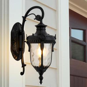 17" Black Vintage Outdoor Wall Sconces, Waterproof Exterior Sconce Porch Lights Wall Mount Outside Wall Lantern with Hammered Glass Shade for House Front Door Garage Doorway House Yard Street