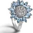 Sunflower Rings for Women, 925 Sterling Silver Sunflower Ring Light Blue Zircon Sunflower Diamond Ring Crystal Sunflower Ring Sunshine Sunflower Statement Ring with Cubic Zirconial Band Size 10