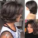 LEOSA Short Layered Wig With Curtain Bangs - Brown BOB for Women, Short Wavy Pixie Cut, Soft Synthetic Hair (Brown#)