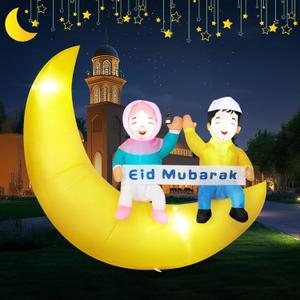 Dawdix 5FT Ramadan & Eid Mubarak Inflatable Decorations with LED Lights, Outdoor Ramadan Yard Decor with Crescent Moon & Replaceable Banners