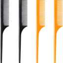 4 Pack Rat Tail Comb 9.25 Inch Fine Tooth Hair Comb for Parting, Sectioning, Teasing & Styling, Long Tail Handle, Heat Resistant Hairdresser Barber Salon Comb for Women Men, Black & Brown
