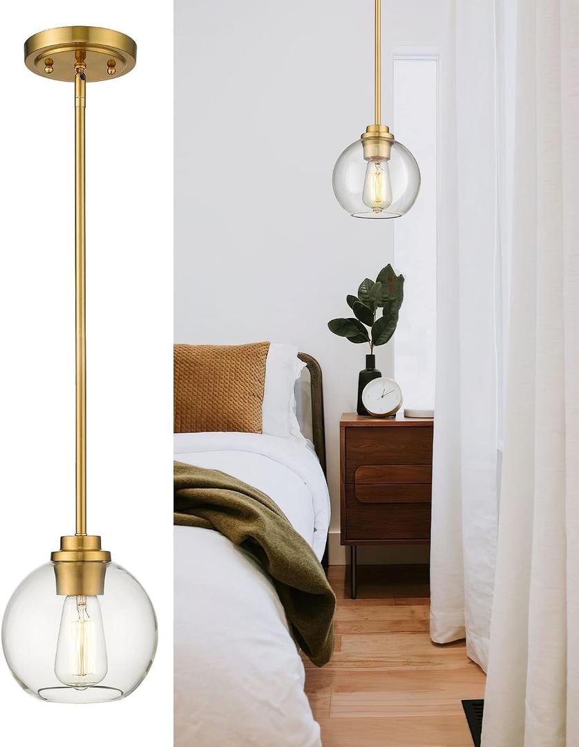 Pendant Lights Kitchen Island, Modern Gold Pendant Light with Clear Glass Globe Shade, Farmhouse Hanging Light Fixtures for Dining Room Entryway, AD-22280-1P-GD-C