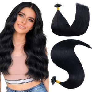 Hairro U Tip Hair Extensions Human Hair Pre Bonded Hot Fusion Keratin Nail Tipped Utips Ktip For Women 14 inch 25g 25 Strands #01 Dark Black