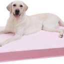 KSIIA Orthopedic Dog Bed - Waterproof & Washable with Removable Cover, Deluxe Plush Egg Crate Foam Design for Large Dogs, 35x22 Inch Pink Dog Crate Bed