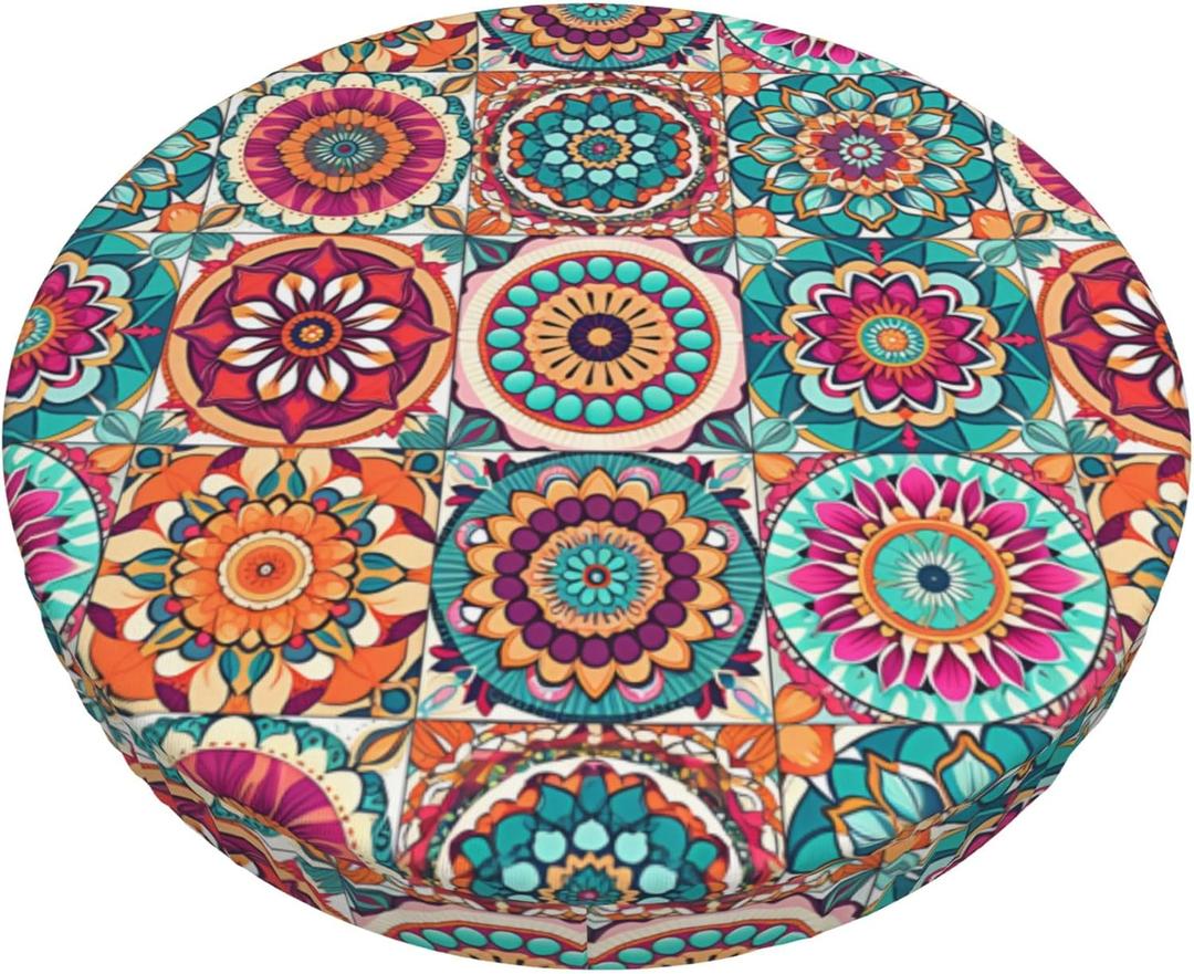 Floral Boho Stool Cover Round - Flowers Bar Stool Seat Covers Colorful Barstool Covers Slipcovers for 12 Inch Round Chair