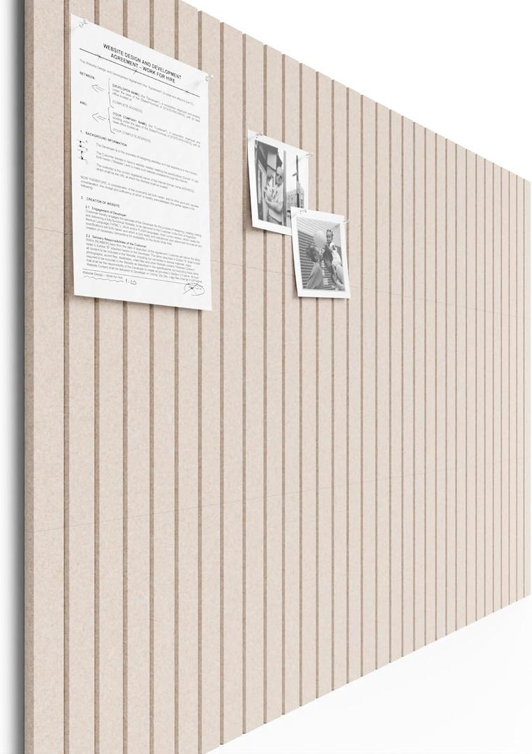 Bumusty Large Cork Board Alternative-48 x 36" Felt Bulletin Board Tiles, with 30 Pushpins, 70 Adhesive Tabs, 12-Pack Slat Wall Paneling, Cork Boards for Office Push Pin Board Felt Board-Oatmeal