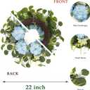 22 Inch Wreaths for Front Door, Spring Summer Flower Wreath - Blue Hydrangea & Eucalyptus Artificial Wreath for Easter, Front Door, Outdoor, Indoor, Window, Farmhouse Decor
