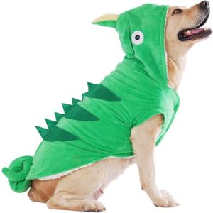 Chameleon Dog Costume for Halloween,Winter Fleece Pet Cat Coat Jacket for Small Medium Large Dog,Pet Funny Clothes Hoodie Labrador Bulldog Chihuahua (L,Green) (L(Bust 20.4inch|Weight 12-15LBS))