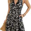 Casual Sleeveless Summer Dresses for Women, Black Floral, Large | Floral Sundress, Wrap V-Neck, Elastic Waist with Pockets, Fit and Flare A-Line Design for Vacation, Beach, Casual Wear (L)