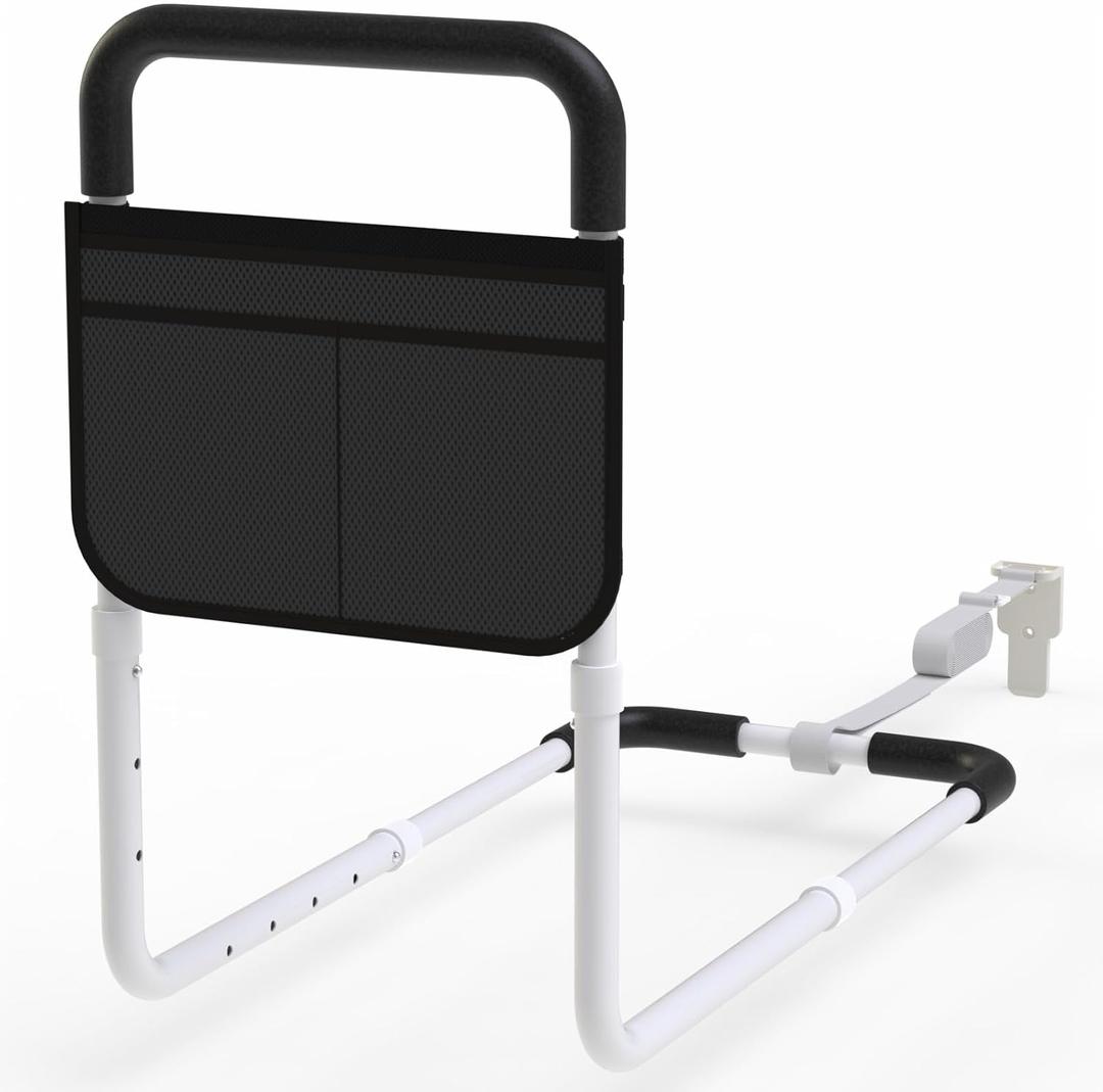 Bed Rails for Elderly Adults Safety, Bed Handle Bedside Assist, Adult Bed Rails for Seniors, Adjustable Bed Bar with Storage Pocket & Fixing Strap, Bed Cane Fits Twin, Queen, Full, King Bed (1 Pack)