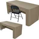 Nasitos 1 Pack Taupe Tablecloth 6 Foot - Open Back Fitted Tablecloth Rectangle Table, Washable Fabric Trade Show Table Cover for Craft Show, Display, Parties, Wedding, Events