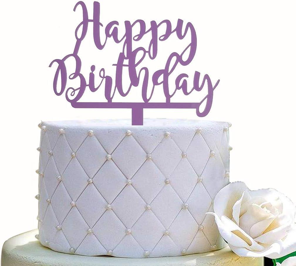 Happy Birthday Cake Topper for Birthday Party Decorations (Purple Acrylic)