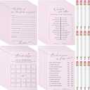 132 Pieces Wedding Shower Games Bridal Shower Favors for 30 Guests Including 120 Wedding Games Cards and 12 Pencils for Bride Groom Bachelorette Party Favor(Light Pink)