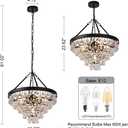 Wellmet Modern Crystal Chandeliers, 6 Lights Black Chandeliers for Dining Room, Farmhouse Ceiling Light Fixture for Foyer, Bedroom, Living Room, Entryway, Kitchen Island, 20Dia