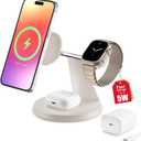 3 in 1 Wireless Charging Station for Apple Device: Fast Charging Station for iPhone and Watch with MagSafe, Stable Charger Stand for iPhone 12-16 & iWatch & AirPods (Warm Gray)