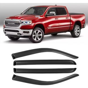 Window Rain Guards for 2019-2025 Dodge Ram 1500 Crew Cab(New Body Style), Tape-on Window Visors Wind Deflectors Shade Vent Sun Visors Rain Shields 2020 2021 2022 2023 2024, 4PCS