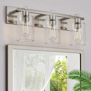 Espird Bathroom Vanity Light, 3 Light Brushed Nickel Bathroom Light Fixture with Thickened Seeded Glass Shade, 24 inch Modern Vanity Lights, Bathrooms Lights Fixture Over Mirror 