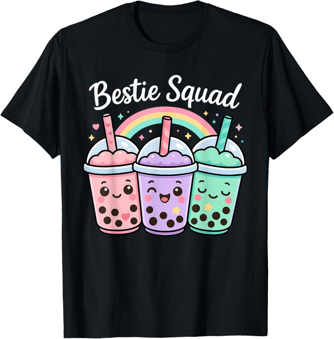 Bestie Squad Twin Day for Girls BFF Boba Tea Best Friend T-Shirt (Black, M)