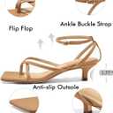 Coutgo Womens Strappy Low Kitten Heels Sandals Open Square Toe Flip Flop Summer Dress Party Shoes (Beige)