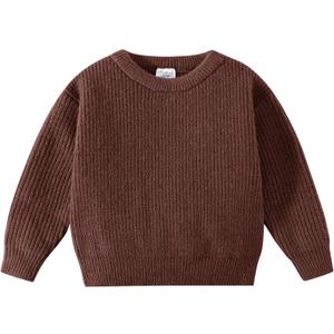 Jimonda Toddler Knit Sweater Round Neck Cute Long Sleeve Pullover Sweatshirt for Baby Girl Boy Oversized Fall Winter Clothes (3-4T, Brown)