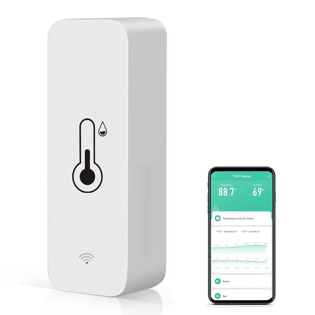 2-Pack WiFi Temperature Humidity Sensor: Indoor Thermometer Hygrometer with App Alert, Free Data Storage Export, Smart Temperature Humidity Monitor for Home Pet Greenhouse, Compatible with Alexa