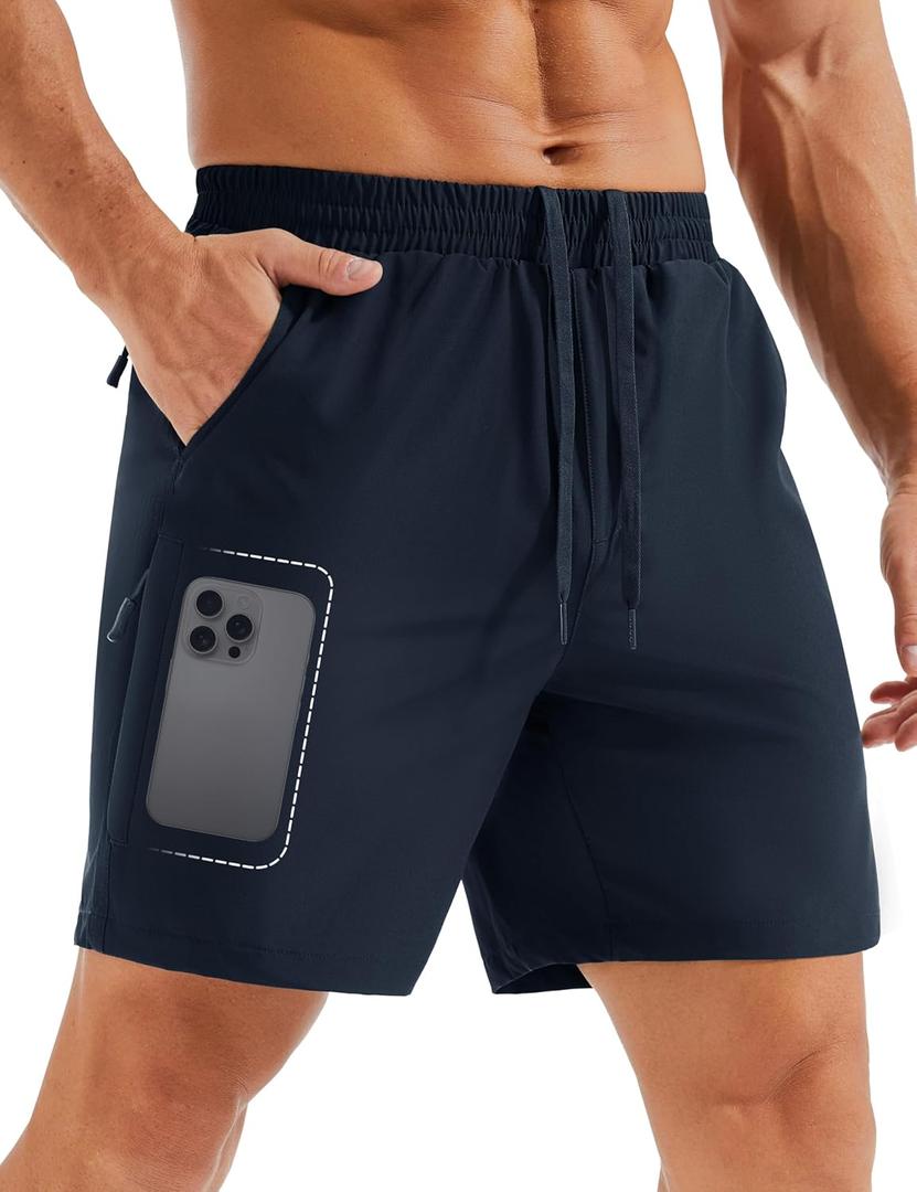 MAGCOMSEN Men's Hiking Shorts Water Resistant Quick Dry 7'' Lightweight Shorts for Athletic Workout Fishing Navy Blue 36