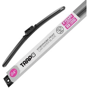 Trapo - 24” Hydrophobic Front Windshield Wiper Blade - Universal Fit for Most Vehicles - Durable & Silicone - Strong Water-Repellent Coating - Prevents Water Build-Up - Quick & Easy Install - 1 Blade