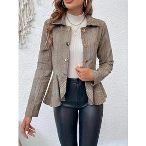 Womens Plaid Blazer Jacket Long Sleeve 2025 Work Office Blazer Lapel Button Work Formal Blazer Jackets (Small, Camel)