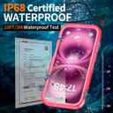 Cozycase for iPhone 16 Case Waterproof - 360 Heavy Duty with Screen/Camera Protector Shockproof IP68 Underwater Dustproof Water Dust Shock Proof Full Body/Front and Back Case Pink/Frosted Clear