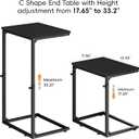 C Shaped End Table for Couch, 33.2'' Extra Tall C Table Adjustable Height Side Table, Small Side Table for Small Spaces, Couch Tables that Slide Under, Tv Tray Table for Living Room, Black, 15.92''L x 11.86''W x 17.65-33.2"H