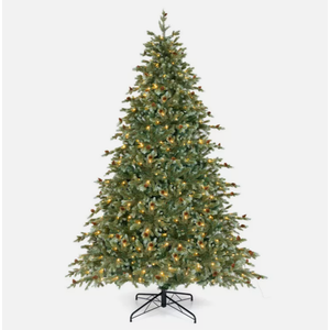 8 Feet Christmas Tree with Warm White LED Lights and Pine Cones