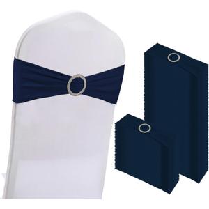 100PCS Spandex Stretch Chair Sashes Bows Elastic Chair Cover Bands Ties with Buckle Slider for Wedding Party Reception Events Universal Ceremony Banquet Decorations(Navy)