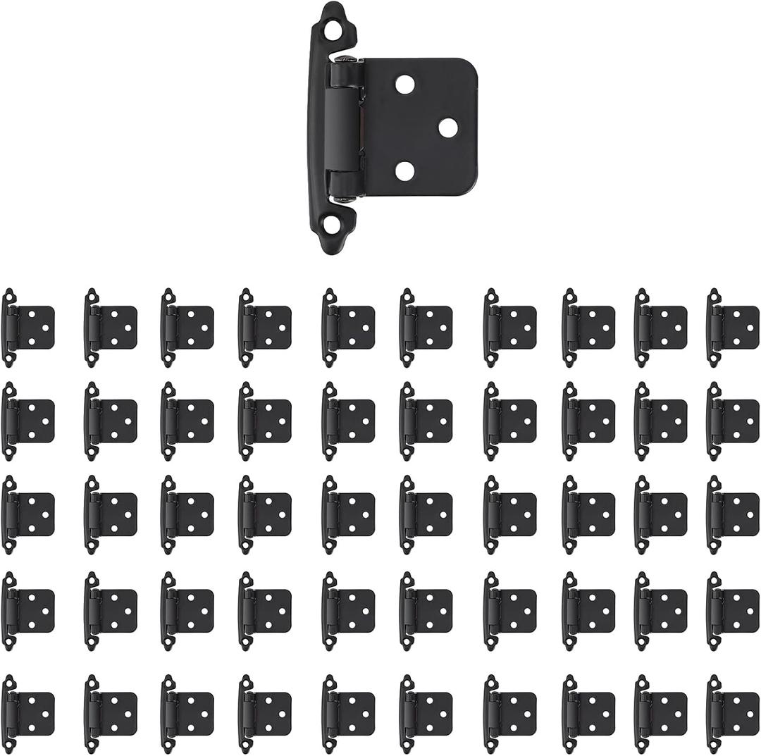 Overlay Cabinet Hinges 1/2 Inch 50 Pack (25 Pairs) Face Mount (Matte Black, Screws Included)