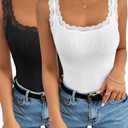 Ibeauti 2 Pack Lace Camisole Tank Tops for Women Sleeveless Summer Going Out Tops Ribbed Cami Undershirts Size M