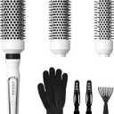 K&K 3 In 1 Thermal Brush Set, Ceramic Hot Brush, Fast Heating Curling Wand for Short, Medium & Long Hair, 5 Temperature Adjustment, Dual Voltage