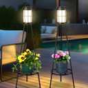 VISFLAIR 2 Pack Solar Lights with Plant Stand, Outdoor Floor Lamps, Waterproof Solar Powered Floor Lamps for Patio Deck Porch Yard Garden Decor